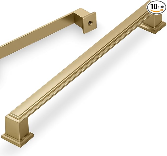 Lardmon 10 Pack 10 Inch(254mm) Hole Center Brushed Champagne Bronze Modern Cabinet Pulls Kitchen Cabinet Handles Kitchen Cabinet Hardware Timeless Drawer Pulls for Dresser Wardrobe, Champagne(10x10)