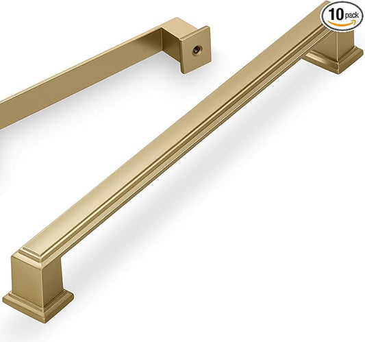 Lardmon 10 Pack 10 Inch(254mm) Hole Center Brushed Champagne Bronze Modern Cabinet Pulls Kitchen Cabinet Handles Kitchen Cabinet Hardware Timeless Drawer Pulls for Dresser Wardrobe, Champagne(10x10)