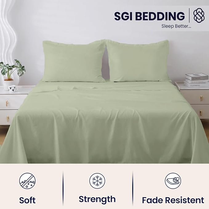 SGI bedding 100% Egyptian Cotton Sheets RV King Size – 600 Thread Count Sheets Set, Soft, Cooling, 15" Deep Pocket, Luxury Hotel Bedding, Breathable, Durable - Moss