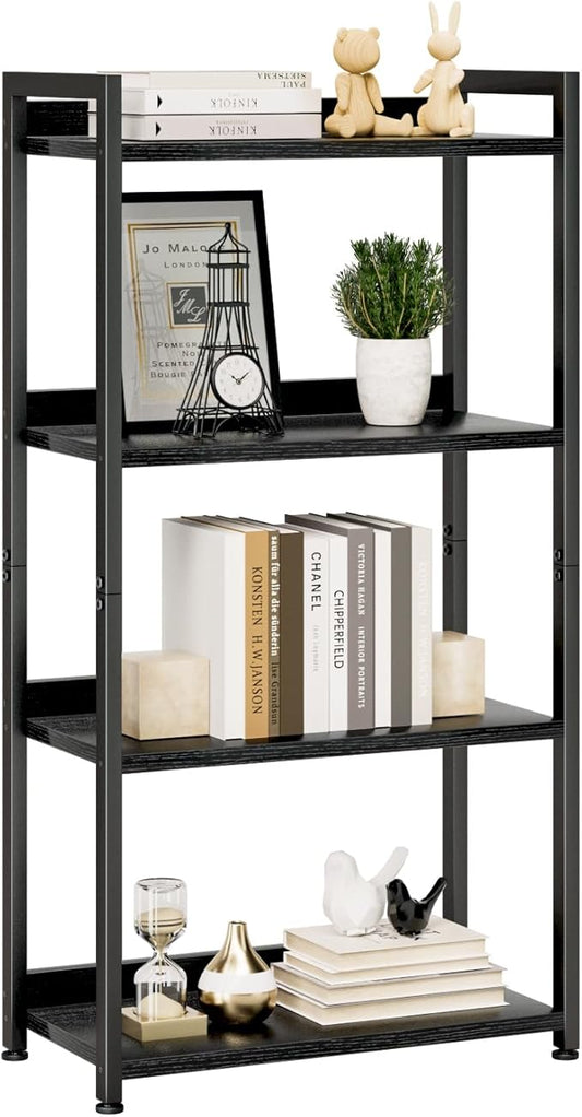 NUMENN Bookshelf, 4 Tier Bookshelves, Home Office Bookcase Shelf Storage Organizer, Free Standing Storage Shelving Unit for Bedroom, Living Room and Home Office, Black