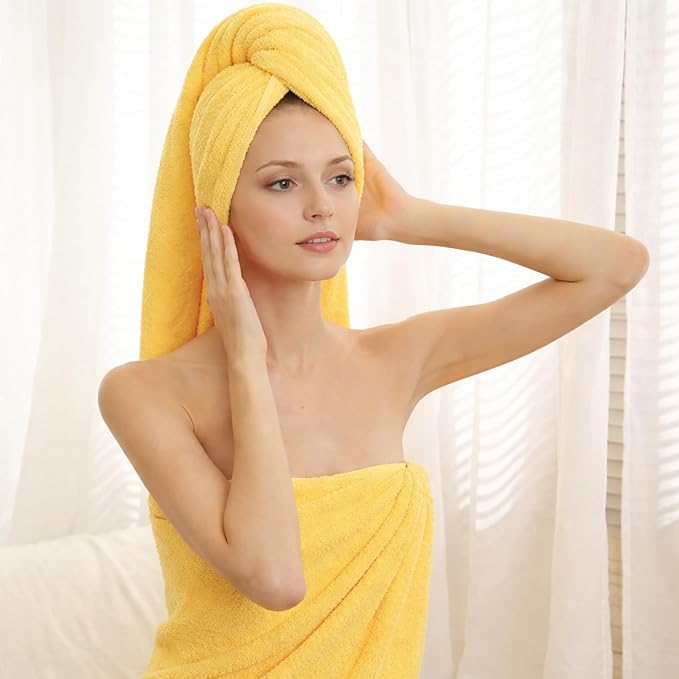 SEMAXE 4-Pack Luxury Bath Towels for Bathroom, 100% Cotton, Soft, Absorbent, and Quick-Drying, 55"x27", Yellow, Perfect for Hotels, Gyms, and Spas