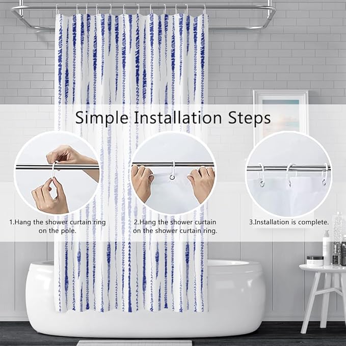 Abstract Shower Curtain Blue Twine Lines Print Unique Design Pattern Shower Curtains for Modern Artistic Bathroom Waterproof Fabric Decor Set with Hooks, 60W x 72H Inch