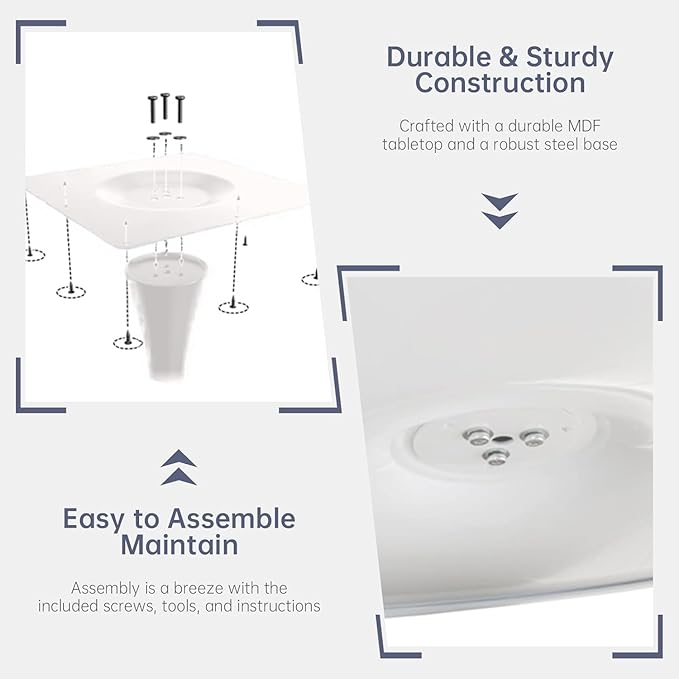 23.6 Inch Small White Round Dining Table for 2-4 Person, Mid-Century White Tulip Table with MDF Tabletop and Pedestal Base for Small Space Kitchen Dining Room