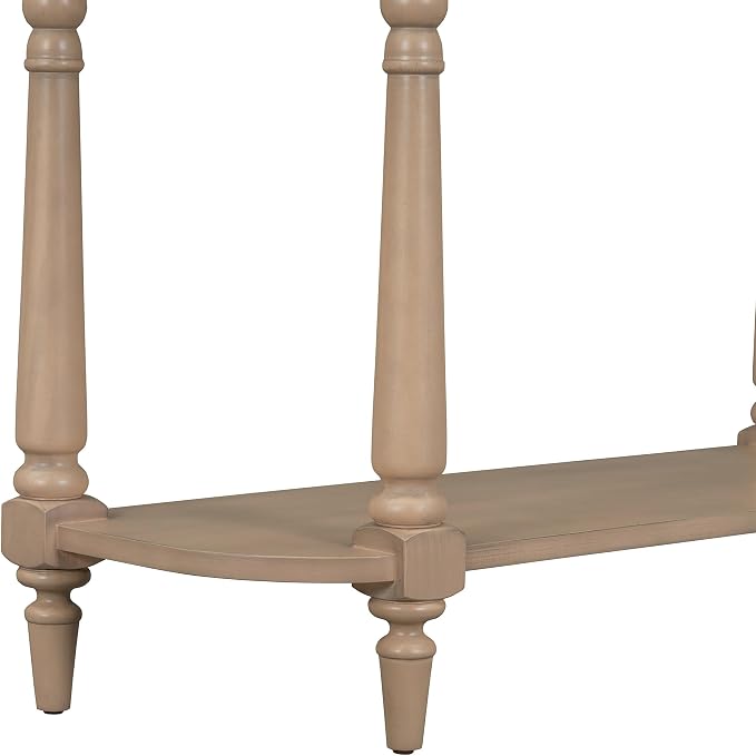 SOFTSEA Small Curved Console Table with Storage Drawer and Open Shelf, Farmhouse Wood Entryway Table with Drawer for Living Room, Save Space, White+Beige