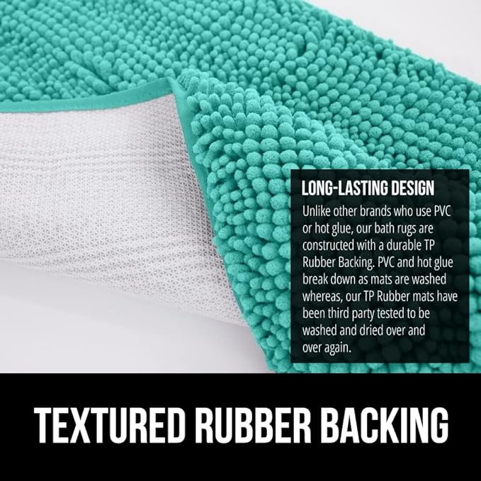 GORILLA GRIP Bath Rug Mat 30x20, Thick Soft Absorbent Chenille, Quick Dry Microfiber Mats, Rubber Backing Washable Shower Floor Rugs, US Designed Bathroom Bathmat Home Decor Accessories, Turquoise