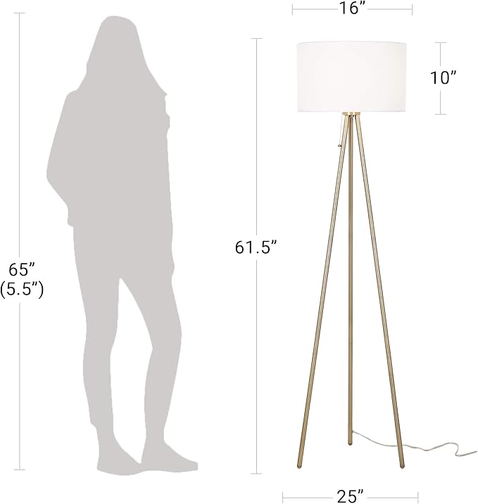 Catalina Lighting Mid-Century Modern Tripod Floor Lamp, Standing Lamp, Living Room Floor Light, LED Bulb NOT Included, 61.25", Antique Brass