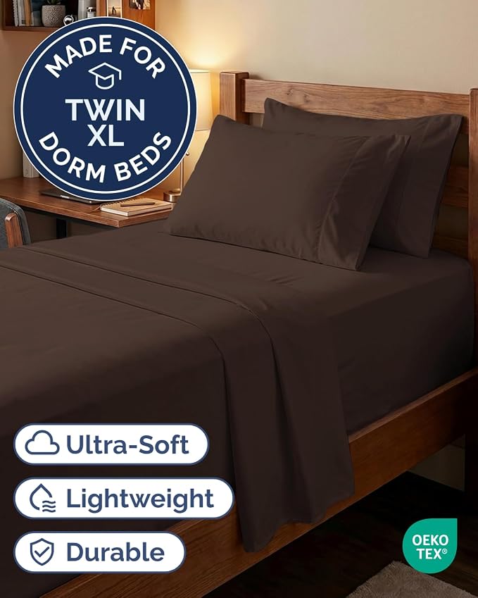 Extra Deep Twin XL Sheet Set - 4 Piece College Dorm Bed Sheets Set with Extra Deep Pockets - Ultra-Soft, Comfy & Breathable Bedding for Women, Men, Kids & Teens - Wrinkle Free & Fade Resistant - Brown