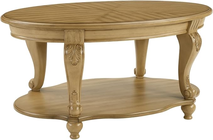 42'' Oval Wood Coffee Table for Living Room, Mid Century Farmhouse Round Coffee Tables for Apartment, Easy Assembly Traditional Coffee Table Centre Table Retro Cocktail Table, Antique Natural