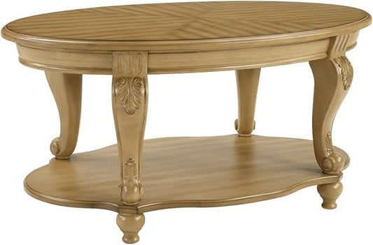 42'' Oval Wood Coffee Table for Living Room, Mid Century Farmhouse Round Coffee Tables for Apartment, Easy Assembly Traditional Coffee Table Centre Table Retro Cocktail Table, Antique Natural