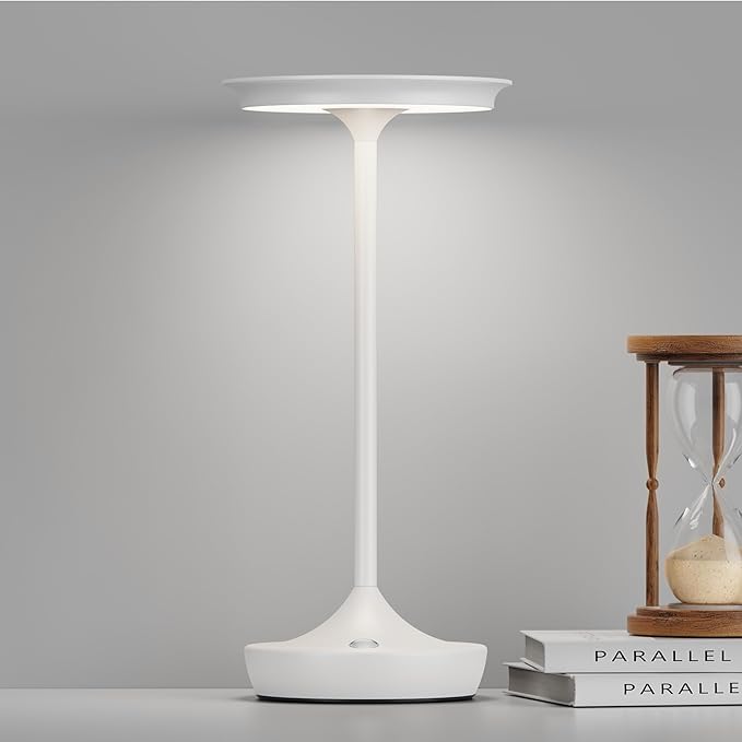 LED Cordless Table Lamps Rechargeable - Outdoor 6000mAh Battery Operated Portable Tables Light 3 Color Stepless Dimming Lamp with Memory Function for Patio Restaurant Dining White
