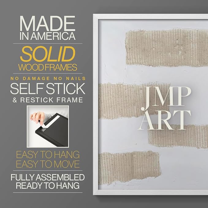 Renditions Gallery Set of 2 Peel & Stick Framed Prints, Modern Abstract Wall Art, Textured Brush Strokes Wall Decor, Re-Stickable - Ready to Hang - 8"x10" - White Frame LT588