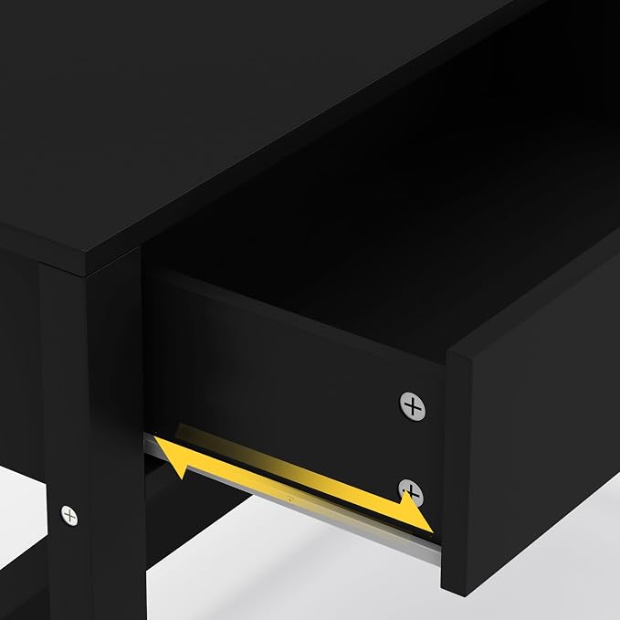 WiberWi Home Office Desk with Drawers, Modern Writing Computer Desk for Bedroom, Small Makeup Vanity Table Study Table for Home Office,Black