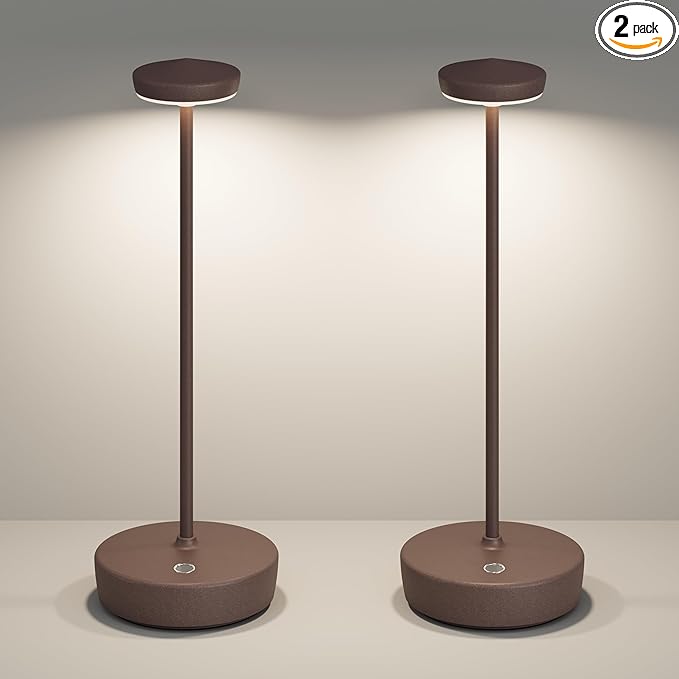 Cordless Table Lamp Set of 2,LED Rechargeable Battery Operated 3 Levels Brightness with Memory Function IP54 Waterproof Portable Lights for Outdoor Patio,Cafe,Restaurant,(2P Rust)