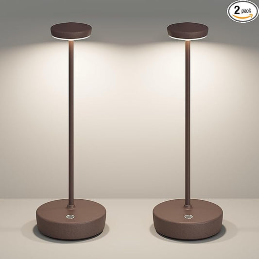 Cordless Table Lamp Set of 2,LED Rechargeable Battery Operated 3 Levels Brightness with Memory Function IP54 Waterproof Portable Lights for Outdoor Patio,Cafe,Restaurant,(2P Rust)