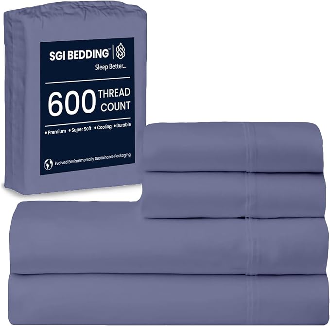 SGI bedding 100% Egyptian Cotton Sheets RV King Size – 600 Thread Count Sheets Set, Soft, Cooling, 15" Deep Pocket, Luxury Hotel Bedding, Breathable, Durable - Mediterranean Blue