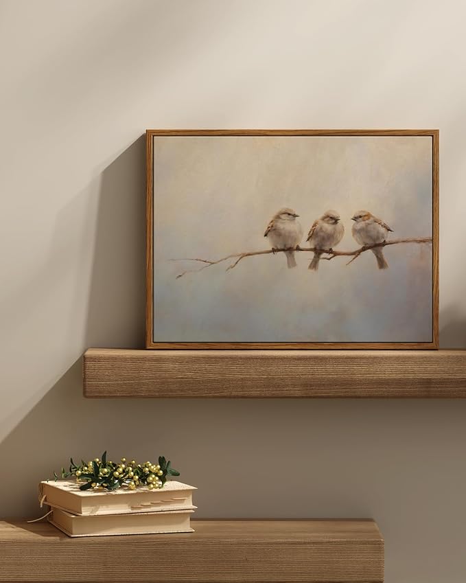 InSimSea Vintage Framed Wall Art, Three Birds Prints Vintage Wall Decor, Bedroom Living Room Bathroom Office Rustic Canvas Art 12x16in