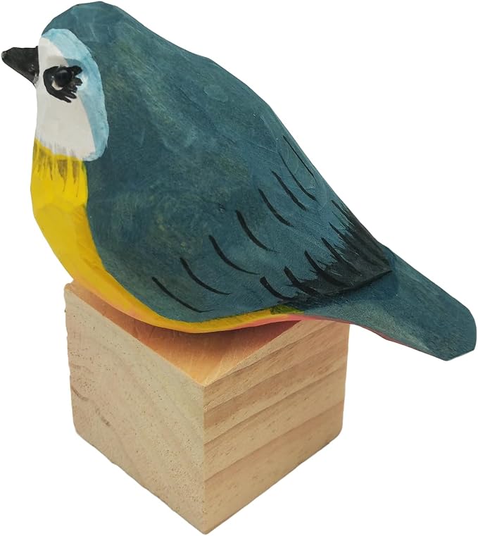 DIYOMR Hand Carved Wooden Bird Sculpture, Art Animal Decor - Cyanistes