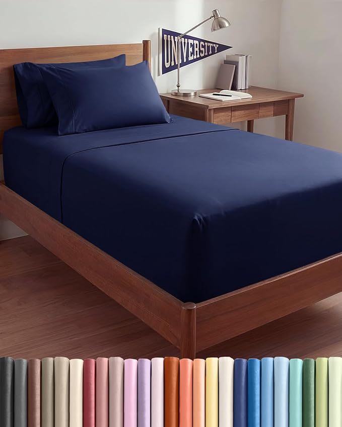 Extra Deep Twin XL Sheet Set - 4 Piece College Dorm Bed Sheets Set with Extra Deep Pockets - Ultra-Soft, Comfy & Breathable Bedding for Women, Men, Kids & Teens - Wrinkle & Fade Resistant - Navy Blue