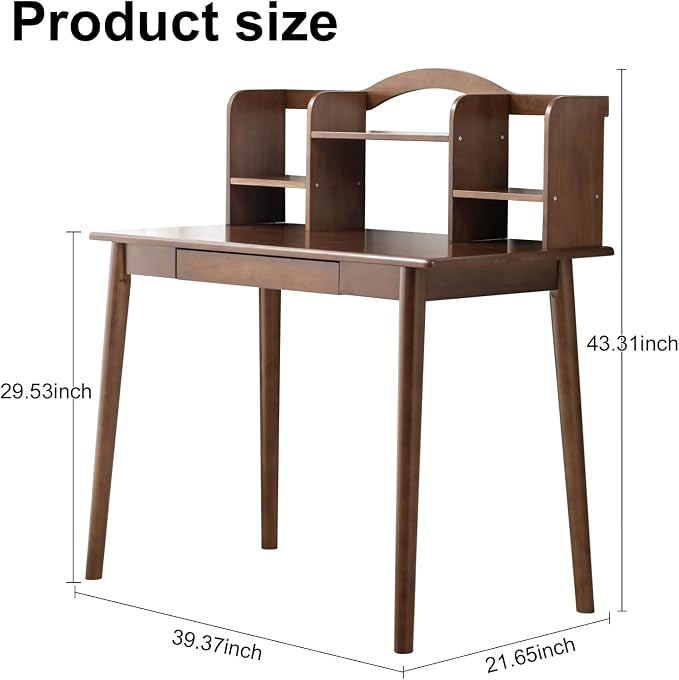 Solid Wood Desk with Drawers, Wooden Computer Desk for Home Office, Gaming Study Desk for Small Spaces, Writing Work Desk for Bedroom,Easy Assembly (Walnut Color 40 inch)