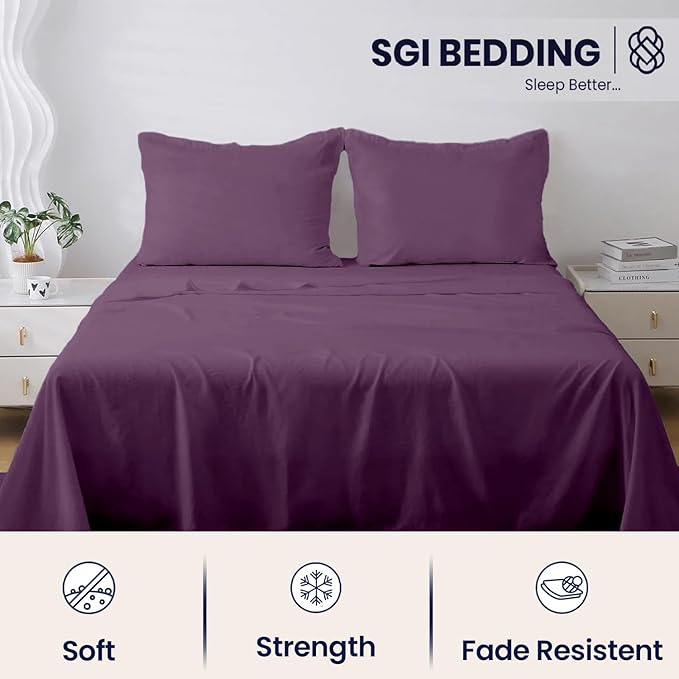 SGI bedding 100% Egyptian Cotton Sheets RV King Size – 600 Thread Count Sheets Set, Soft, Cooling, 15" Deep Pocket, Luxury Hotel Bedding, Breathable, Durable - Plum