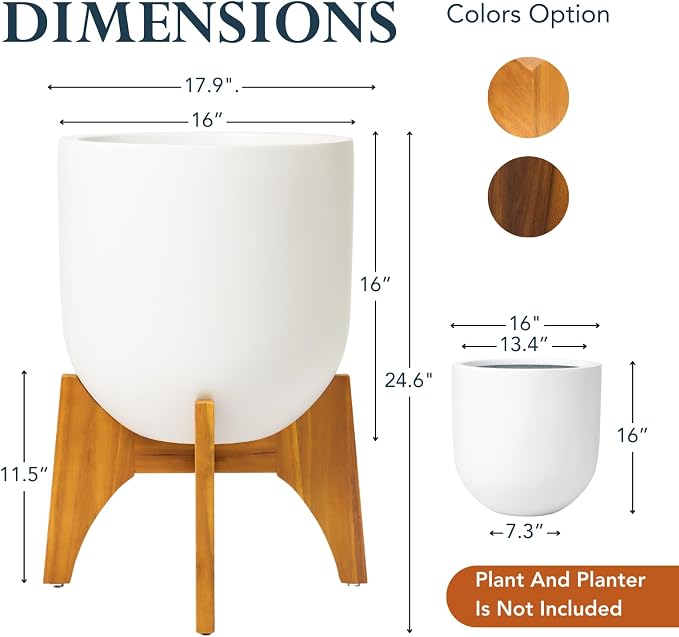 KUTE NEST 11.5" H x 17.9" W Acacia Solid Wood Plant Stand, Mid Century Plant Holder for Outdoor & Indoor Use, Ideal for Corso & Arco Planter, Golden Finish for Modern Home (Golden Teak, Low - Medium)