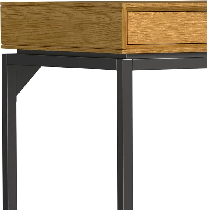 SIMPLIHOME Banting Desk - 72 Inch Wide Solid Oak Veneer and Metal Writing Desk in Oak, Modern Industrial Home Office Computer Table for Study with 2 Drawers and Flip-Down Keyboard Tray
