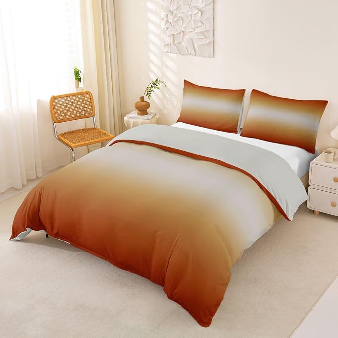 Erosebridal Teens Ombre Comforter Cover King Orange and Yellow Bedding Set for Kids Teens Modern Gradient Duvet Cover Abstract Aesthetic Bedroom Decor, Zipper