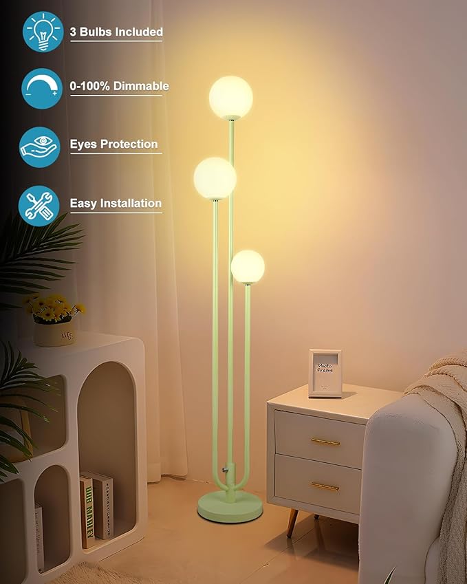Lightdot 63IN Floor Lamp with 3 Green U-Pole, Modern Floor Lamp with 3000K Soft Warm White Bulbs Included, Candle Holder Style Modern Tall Lamp for Living Room/Wedding/Party/Sofa Beside/Corner Decor