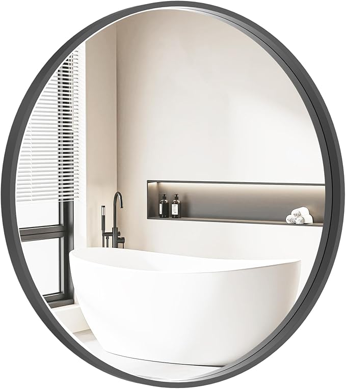 HOMECOOKIN Black Round Mirror Wood Framed 28 inch Circle Wall Mirror for Bathroom Round Wall Mirror for Wall Decor, Vanity, Living Room