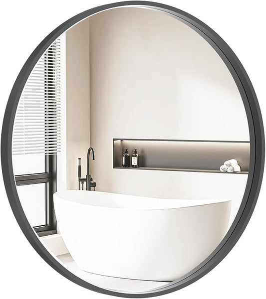HOMECOOKIN Black Round Mirror Wood Framed 28 inch Circle Wall Mirror for Bathroom Round Wall Mirror for Wall Decor, Vanity, Living Room
