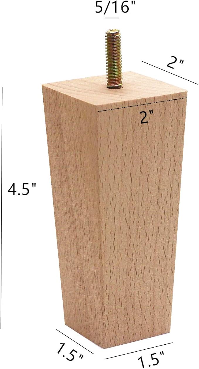 WEICHUAN Tapered Solid Beech Wood Furniture Legs for Sofa Couch Chair Ottoman Loveseat Table Cabinet Legs Furniture Feet Replacement(4.5" Straight Set of 4)