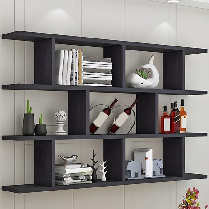 Wall Mounted Floating Shelves Modern Bookcase Storage Shelf Open Hanging Wall Shelves Bookshelf for Home Deco LivingRoom Bedroom Study Office -Wood 31.5" L x 6" W x 38" H