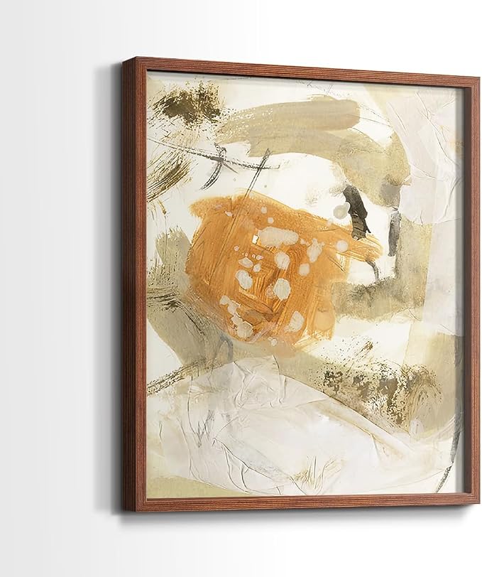 Renditions Gallery Set of 2 Peel & Stick Framed Prints, Neutral Abstract Wall Art, Earthy Tones Blended Brushstrokes Wall Decor, Re-Stickable - Ready to Hang - 22"x28" - Walnut Frame LT588