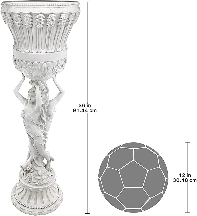 Design Toscano Les Filles Joyeuses Dancing Maidens Pedestal Column Plant Stand with Urn, 36 Inch Tall, Cast Stone Resin, Antique Stone Finish