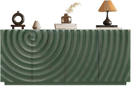 LKTART 59" Sideboard Buffet Cabinet with Storage, 4 Doors Modern Accent Storage Sideboard, Floor Cabinet Buffet with Spiral Grain for Kitchen, Living Room (Green)