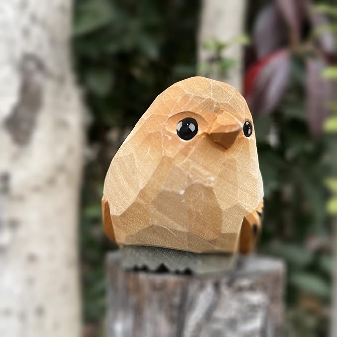 Bird Figurines Hand Carved Painted Wooden Statues for Home Decor, Gift for Bird Lovers,Housewarming, Birthday, Christmas, Anniversaries (NO.18-Chubby Bird)