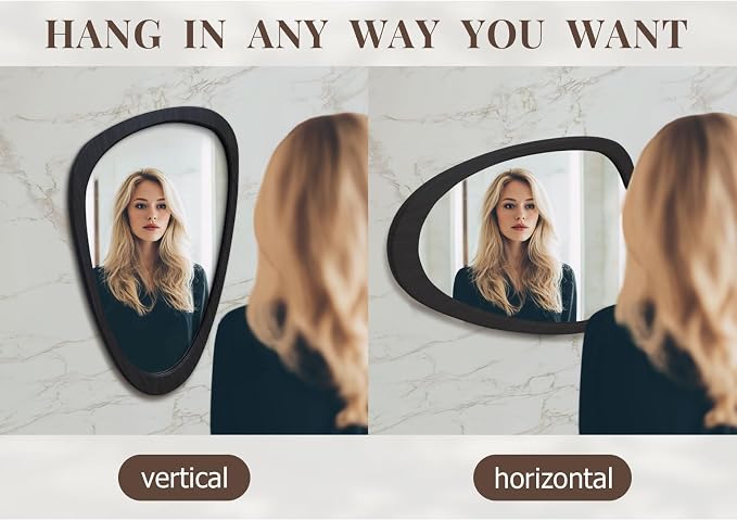 Irregular Asymmetrical Wall Mirror Frame Mirror, Abstract Mid Century Decorative Decor for Entryway Bedroom Vanity Living Room, Hanging Vertically or Horizontally, 24"x36"
