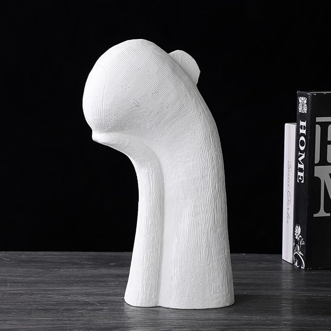 Minimalist Ceramic Ornament Abstract Thinker Statue Head Sculpture for Modern Home Office Meeting Room Shelf Decor 14" inch Tall (White)