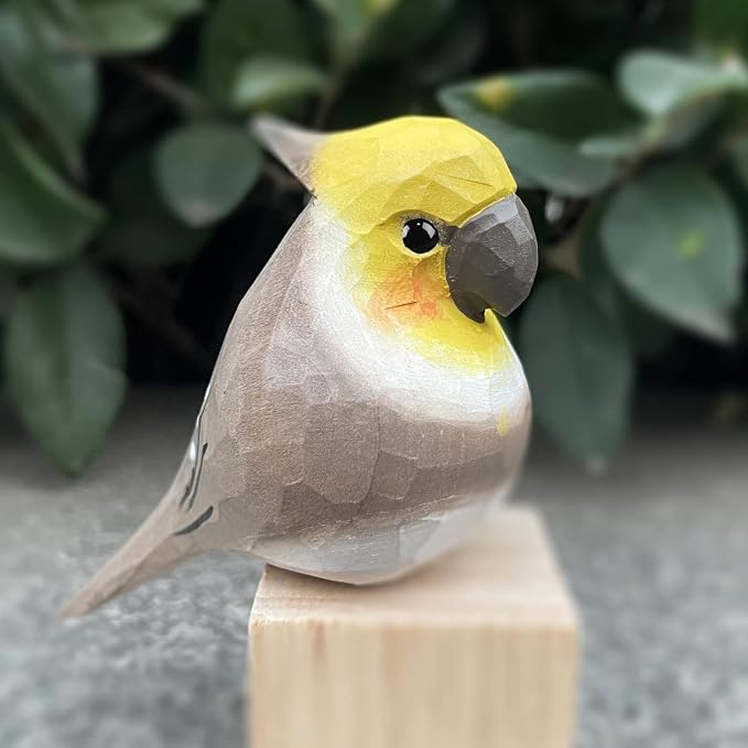 Bird Figurines Hand Carved Painted Wooden Statues for Home Decor, Gift for Bird Lovers,Housewarming, Birthday, Christmas, Anniversaries (NO.06-Grey Parrot)