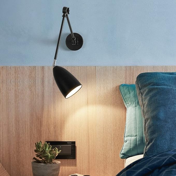 Adjustable Swing Arm Wall Sconce Reading Lamp, Retro Industrial Mounted for Bedroom Living Room Lighting Fixture