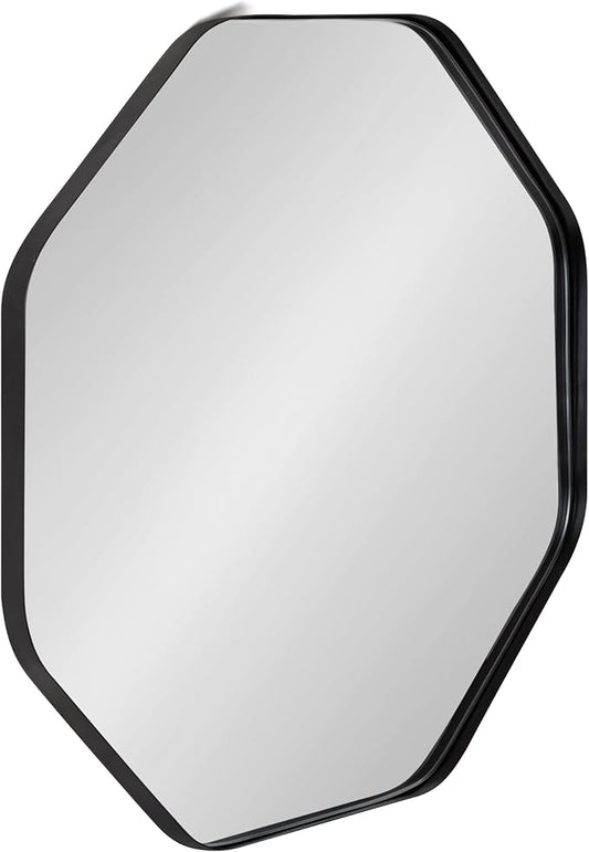 Kate and Laurel Rollo Midcentury Octagon Wall Mirror; 24 x 24; Black; Decorative Geometric Decor for Wall
