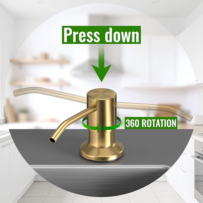 Kitchen Sink Soap Dispenser, Built in SoapDispenser, 47" Extension Tube kit, Counter Lotion Dispenser Pump, No Need More Refills (Gold)