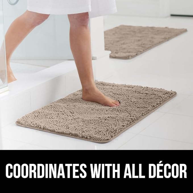 GORILLA GRIP Bath Rug Mat 48x17, Thick Absorbent Chenille, Quick Dry Microfiber Mats, Rubber Backing Washable Shower Floor Rugs, Bathmat Runner, US Designed Bathroom Home Decor Accessories Gray Beige
