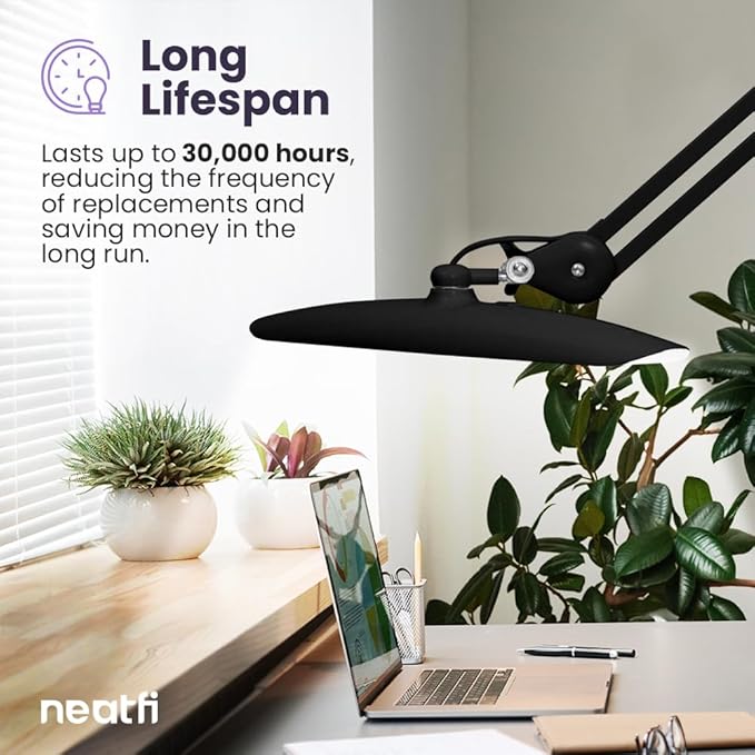 Neatfi XL Nail Desk Lamp with Clamp, 2200 Lumens, 20-Inch Wide Head, Dimmable 4 Levels, 6500K, LED Task Light for Manicure Table, Crafts, Workbench, Office (Non-CCT with Base, Black)