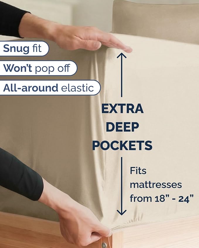 Extra Deep Twin XL Sheet Set - 4 Piece College Dorm Bed Sheets Set with Extra Deep Pockets - Ultra-Soft, Comfy & Breathable Bedding for Women, Men, Kids & Teens - Wrinkle Free & Fade Resistant - Cream