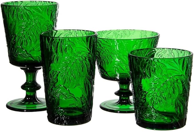 Jomop Handmade Pressed Colored Stemmed Wine Glasses Set Green Set of 4 Retro St. Patrick's Day Vintage Glassware (4, Wine Goblet)
