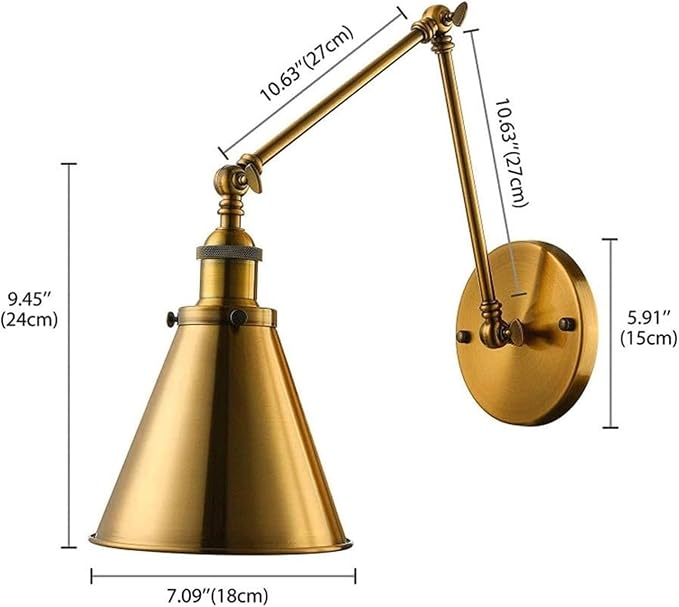 Retro Industrial Swing Arm Wall Lamp-Warm Brass Finish,Wall Mount with Wire Cover,Ideal for Living Room,Foyer,Office,Study,Reading Lights