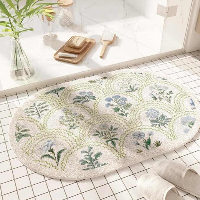 vctops Oval Bathroom Rugs, Spring Floral Print Absorbent Microfiber Bath Rugs, Non Slip Quick Dry Bath Mats for Bathroom Floor, Tub and Shower, Home Decor Accessories (Oval C,16"x24")