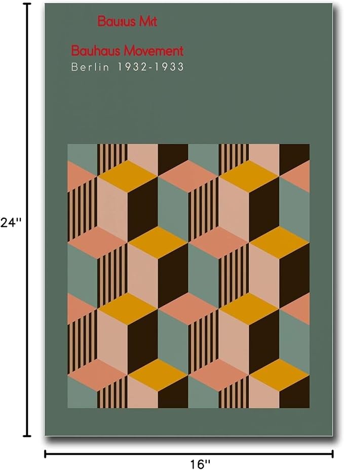 Poster Decorative Canvas Painting Bauhaus Exhibition Poster Geometric Minimalist Abstract Wall Art Print Mid Century Modern Orange Sage Green Decor Kitchen and Dining Room Wall Decoration 16x24inch without Frame