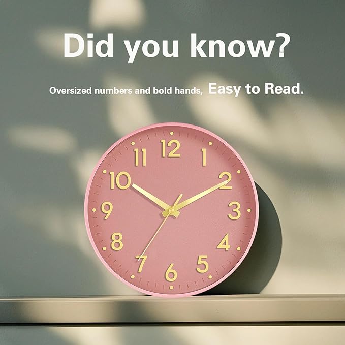 Mosewa Wall Clock 8 Inch, Battery Operated Silent Non-Ticking Modern Analog Clock Decorative for Kitchen, Bedroom, Office, Living Room(Pink Gold)